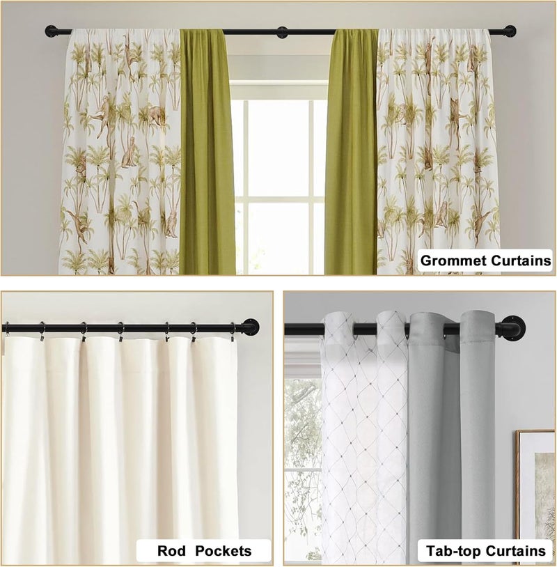 WORLD RODS Black Curtain Rods 18 to 88 Inch, Industrial Curtain Rods,Adjustable Length,1 in Diameter Pipe,Wall or Ceiling Mounted,for Bedroom and Living Room(Black 18” to 88”) - Image 2